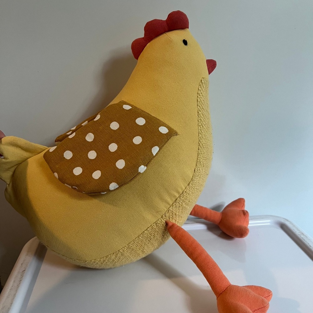 Yellow‎ Fabric Chicken Hen Plush Farmhouse Decor Polka Dot Wings Textured Chest